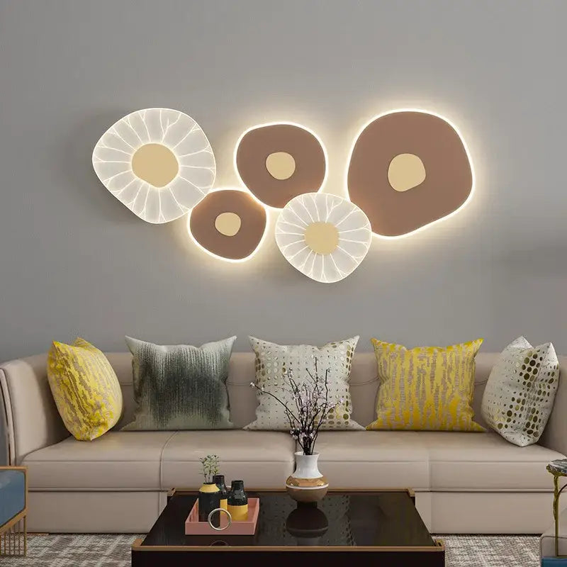 DecorBites lotus leaf led wall light with sleek circular design in white and beige, featuring 3 dimming modes for stylish décor