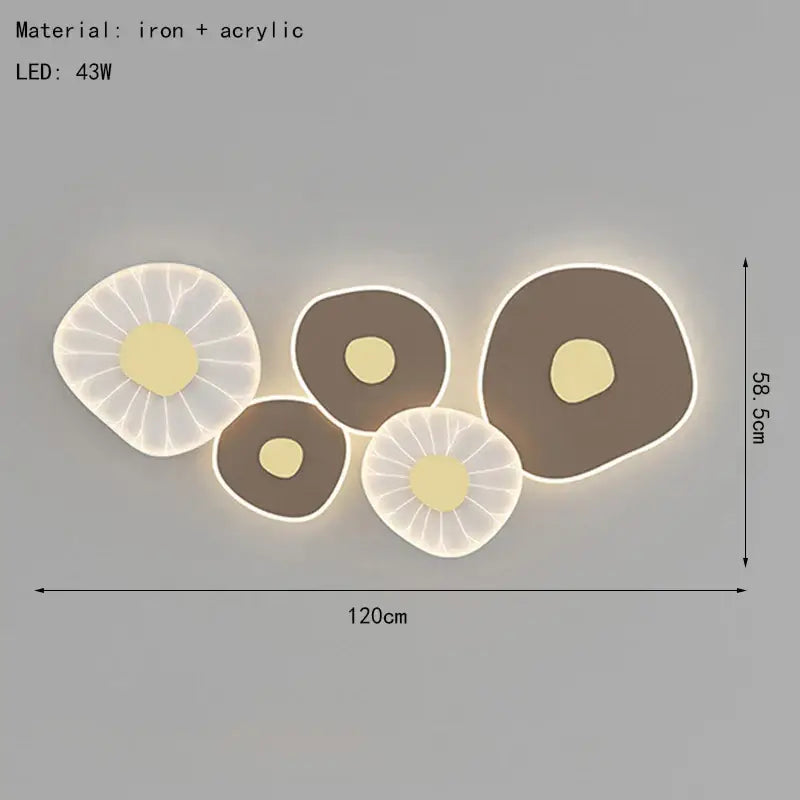 Decorbites lotus leaf led wall light with five white and brown flower-like panels and warm yellow glow for modern decor