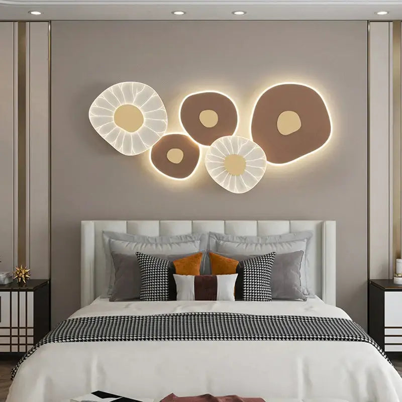 Modern decorbites lotus leaf led wall light with floral design and illuminated beige and cream circular shapes