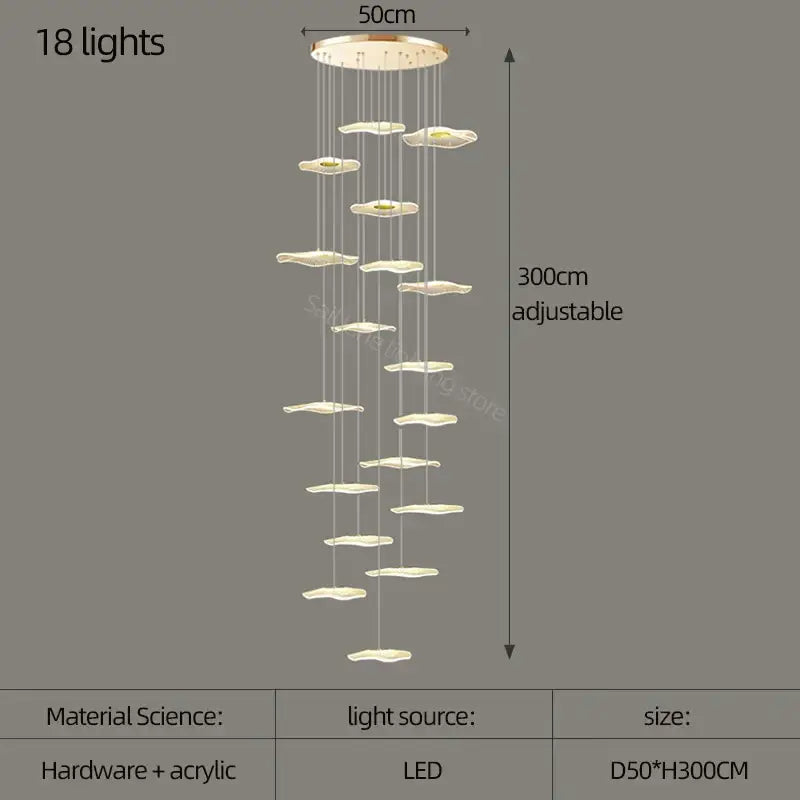 A modern decorbites lotus leaf nordic chandelier with 18 led lights and translucent acrylic cloud-shaped shades