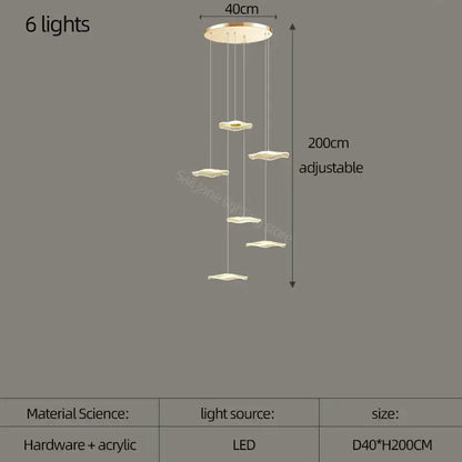 Modern minimalist decorbites lotus leaf nordic chandelier with six warm white led bulbs and off-white acrylic leaf shades