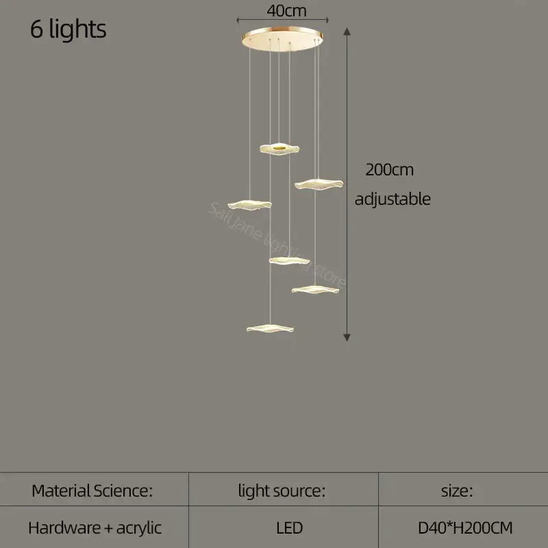 Modern minimalist decorbites lotus leaf nordic chandelier with six warm white led bulbs and off-white acrylic leaf shades