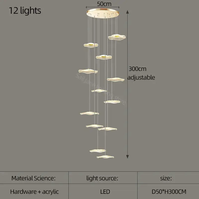Modern white acrylic decorbites lotus leaf nordic chandelier with 12 led lights and adjustable height for elegant decor