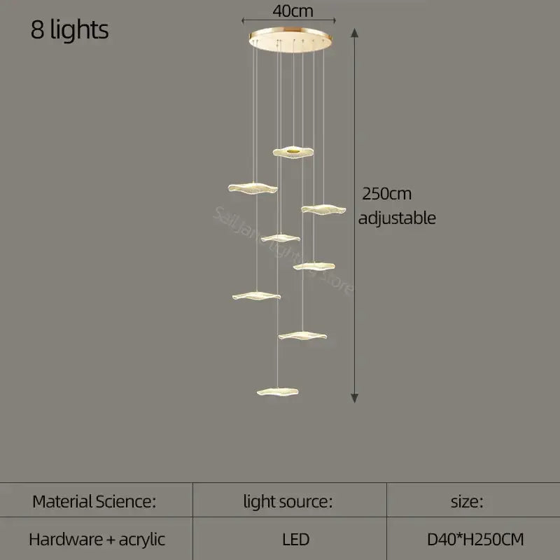 Modern tiered pendant light with eight warm white led lights in hardware and acrylic for decorbites lotus leaf nordic chandelier