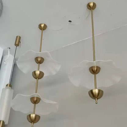 Gold-toned decorbites lotus leaf pendant lamp with translucent petal-shaped glass shades for home or restaurant lighting