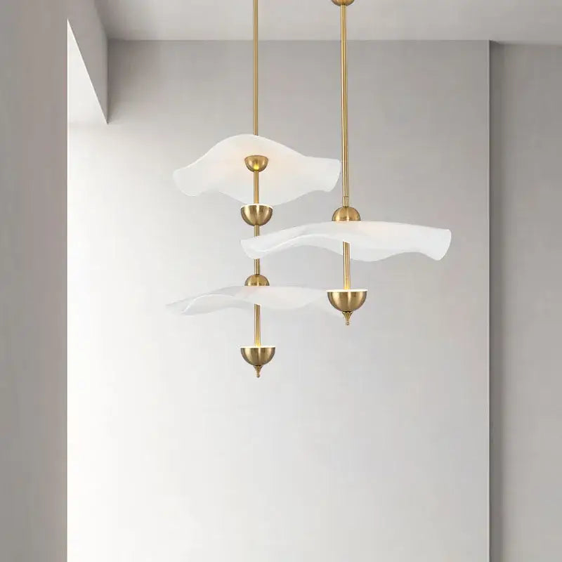 Modern decorbites lotus leaf pendant lamp with gold metal and flowing white glass shades for home or restaurant lighting
