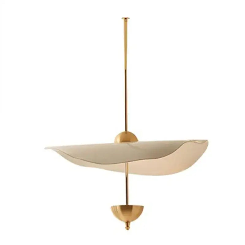 A modern gold-toned decorbites lotus leaf pendant lamp with cream glass shade and sleek metallic accents for stylish lighting