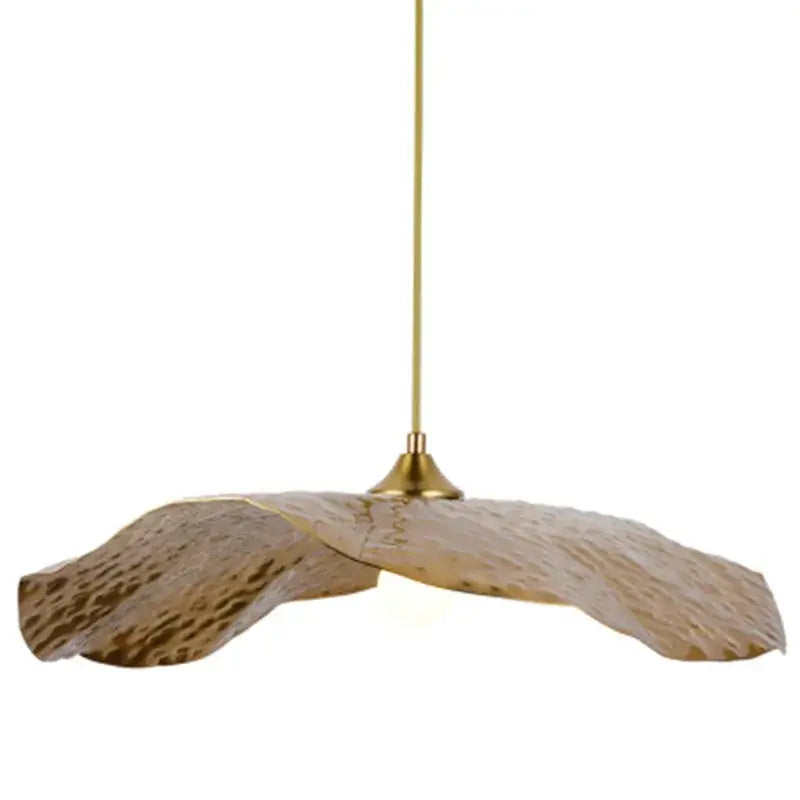 Gold-toned hammered metal decorbites lotus leaf pendant light with flowing leaf design for home and cafe lighting