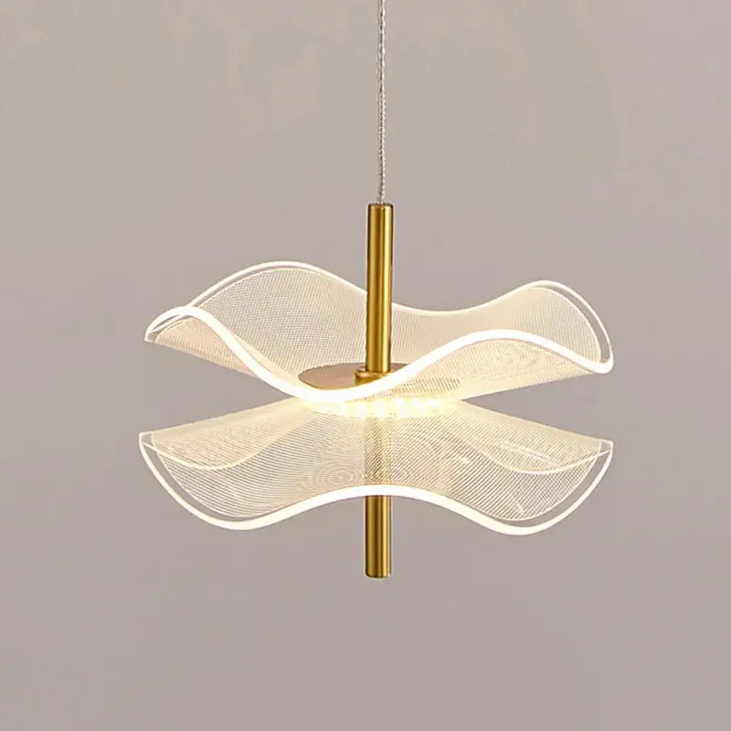 Decorbites™ lotus leaf pendant light with gold-toned rod and translucent mesh petals warm glow pendant light