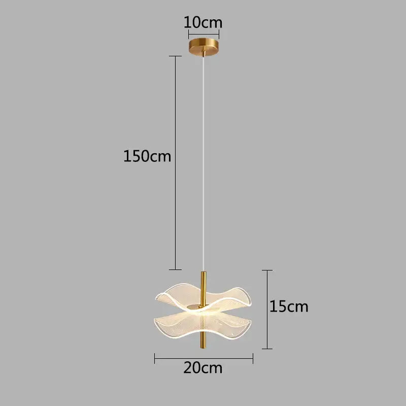 DecorBites lotus leaf pendant light with gold metal frame and translucent petal-shaped glass diffusers for restaurant and bedroom lighting