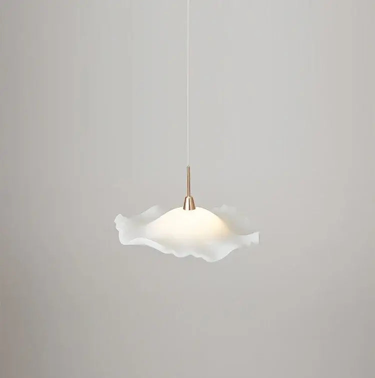 DecorBites lotus leaf pendant light with white frosted glass petals and brass-finished stem for modern minimalist decor