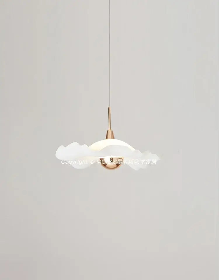 Decorbites lotus leaf pendant light with a delicate white cloud-shaped shade and rose gold metal fixture for minimalist decor