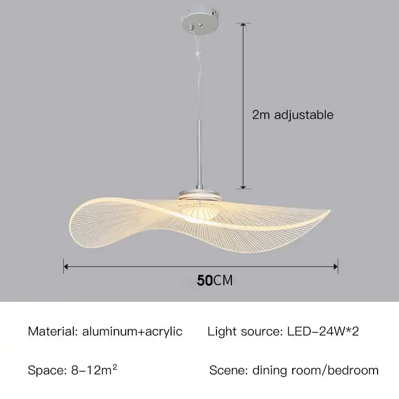 A modern 50cm wide decorbites lotus leaf pendant light with wave-like acrylic shade and aluminum frame
