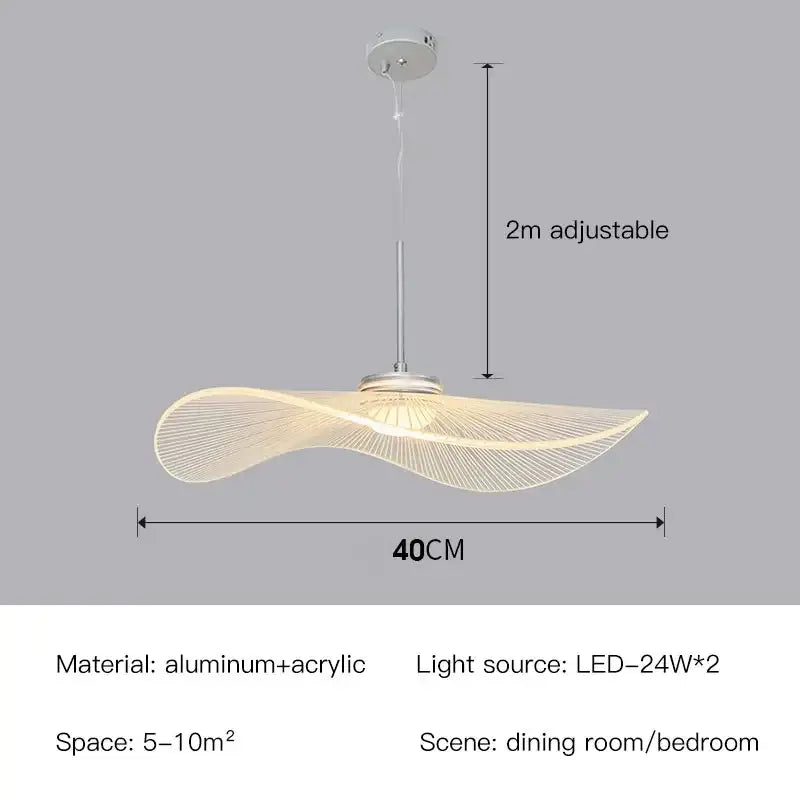 Decorbites lotus leaf pendant lights feature a 40cm wide aluminum and acrylic lotus leaf pendant with a wave-shaped shade