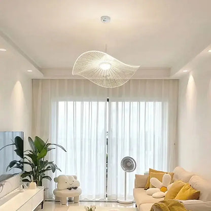 Decorbites lotus leaf pendant lights feature a modern white fan-shaped pendant light with woven wire design