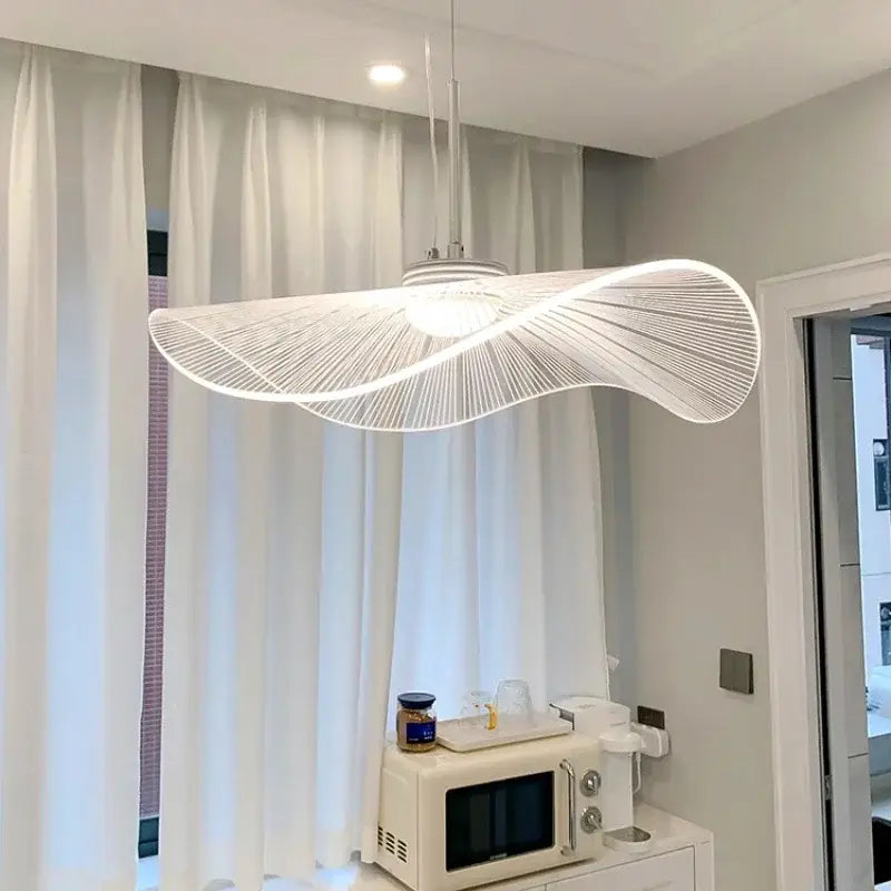 White modern decorbites lotus leaf pendant light with sleek curved design made of thin metal wires for home decor