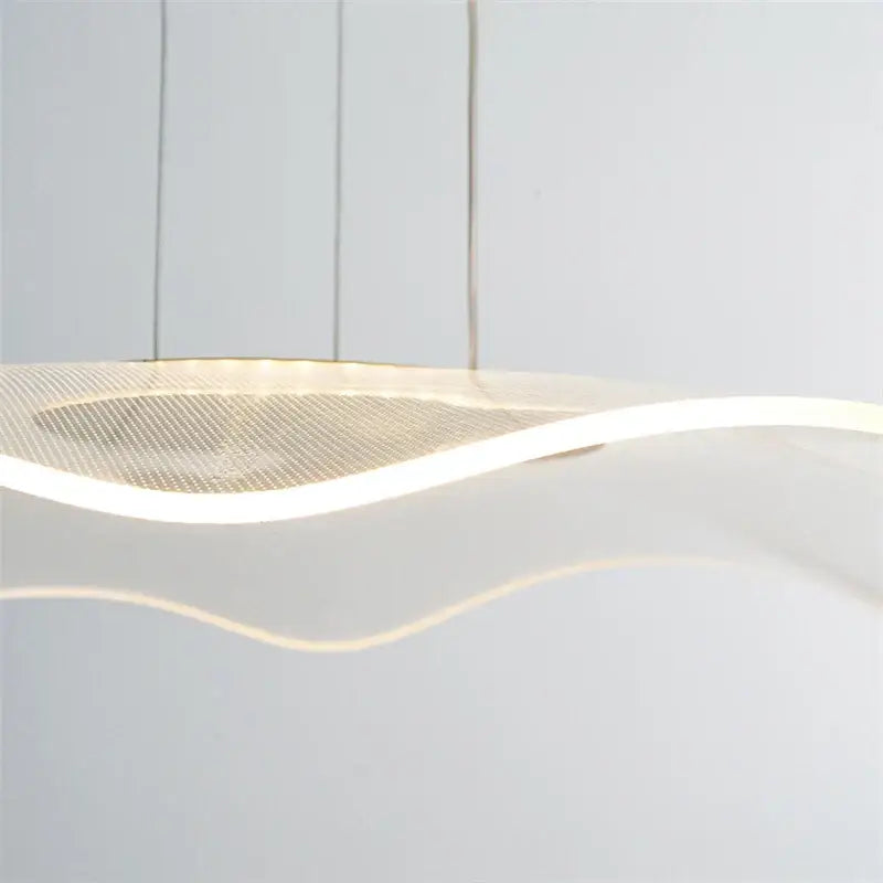 Modern wave-shaped decorbites lotus leaf pendant light with translucent white body and integrated led strip for living room
