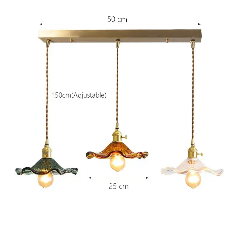 Decorbites lotus leaf pendant lights with brass metal and green amber clear hand blown glass shades for modern interiors
