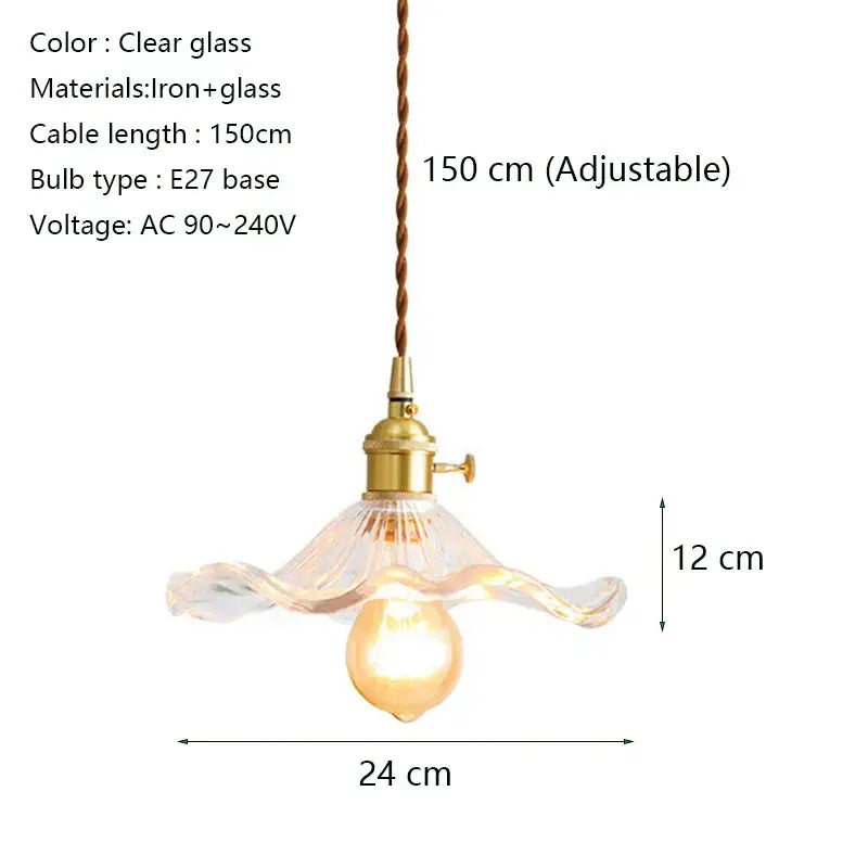Clear glass pendant lights with brass-finished iron fixture and adjustable twisted cord by decorbites lotus leaf pendant