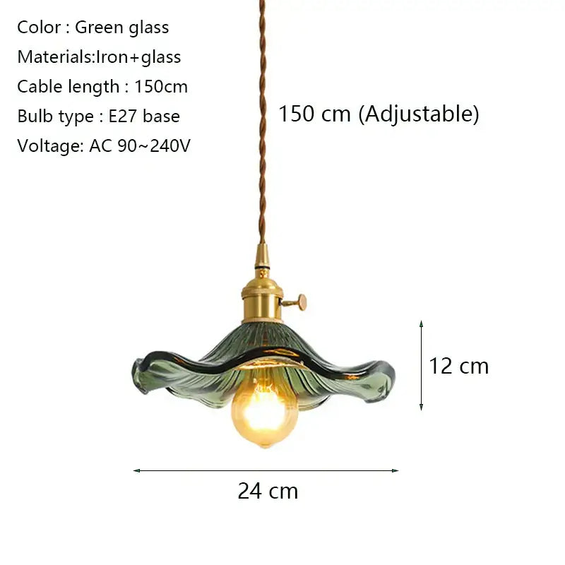 Green glass pendant light with brass-finished iron fixture and adjustable 150cm cable for decorbites lotus leaf pendant lights