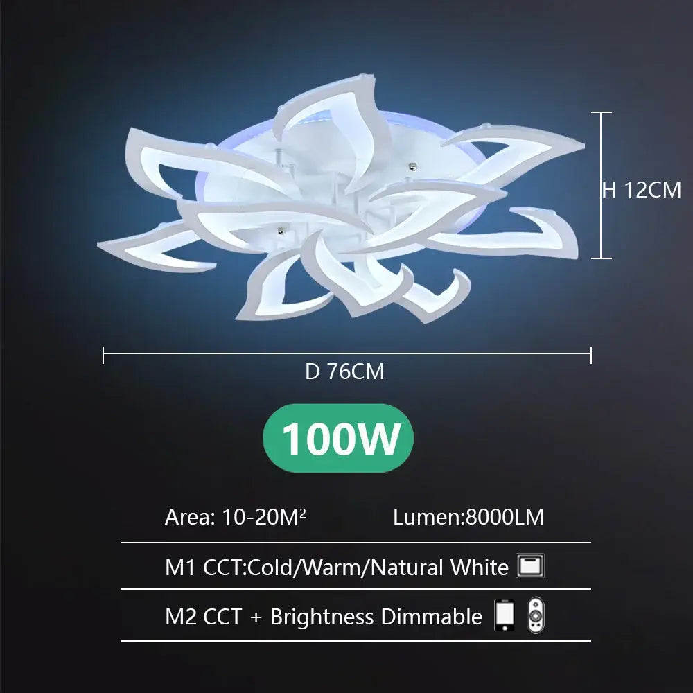 White acrylic flower-shaped decorbites lotus led chandelier with 100w power and adjustable brightness for ceiling lighting