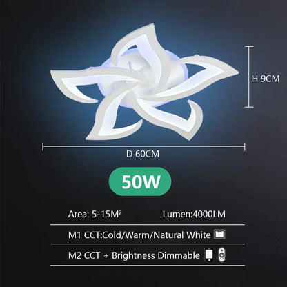 White modern flower-shaped decorbites lotus led chandelier with sleek acrylic design and 50w power rating for living spaces