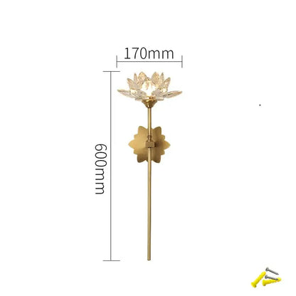 Gold-toned decorbites lotus led wall lamp with crystal lotus flower and leaf-shaped mounting plate for bedroom decor