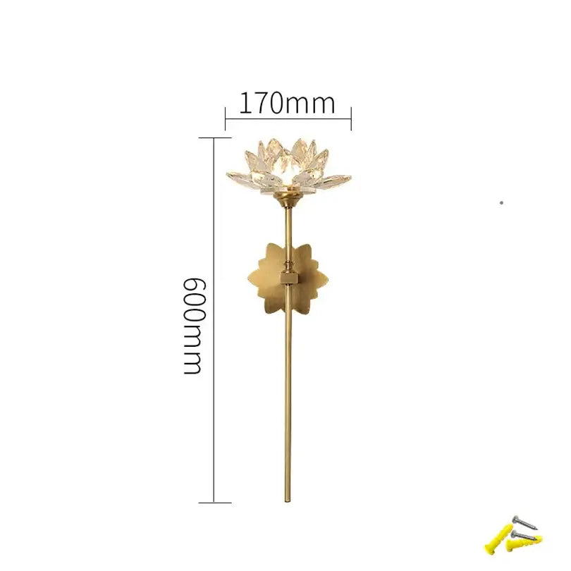 Gold-toned decorbites lotus led wall lamp with crystal lotus flower and leaf-shaped mounting plate for bedroom decor