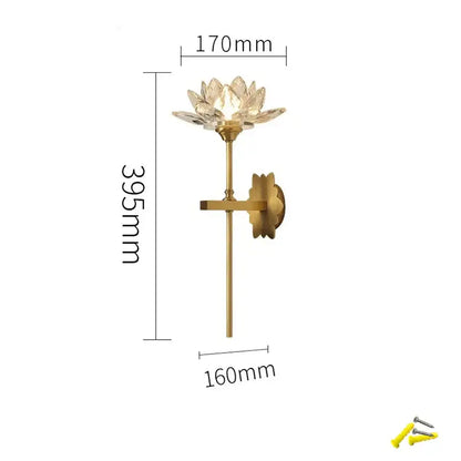 Gold-toned decorbites lotus led wall lamp with delicate crystal lotus flower design for chinese style bedroom decor