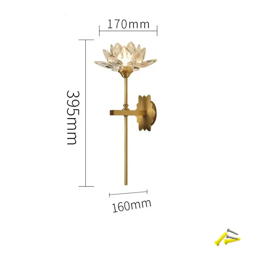Gold-toned decorbites lotus led wall lamp with delicate crystal lotus flower design for chinese style bedroom decor