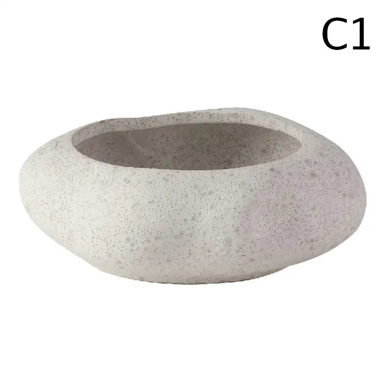 Decorbites™ lotus seedpod ceramic vase set featuring a smooth light gray stone sand planter with speckled texture