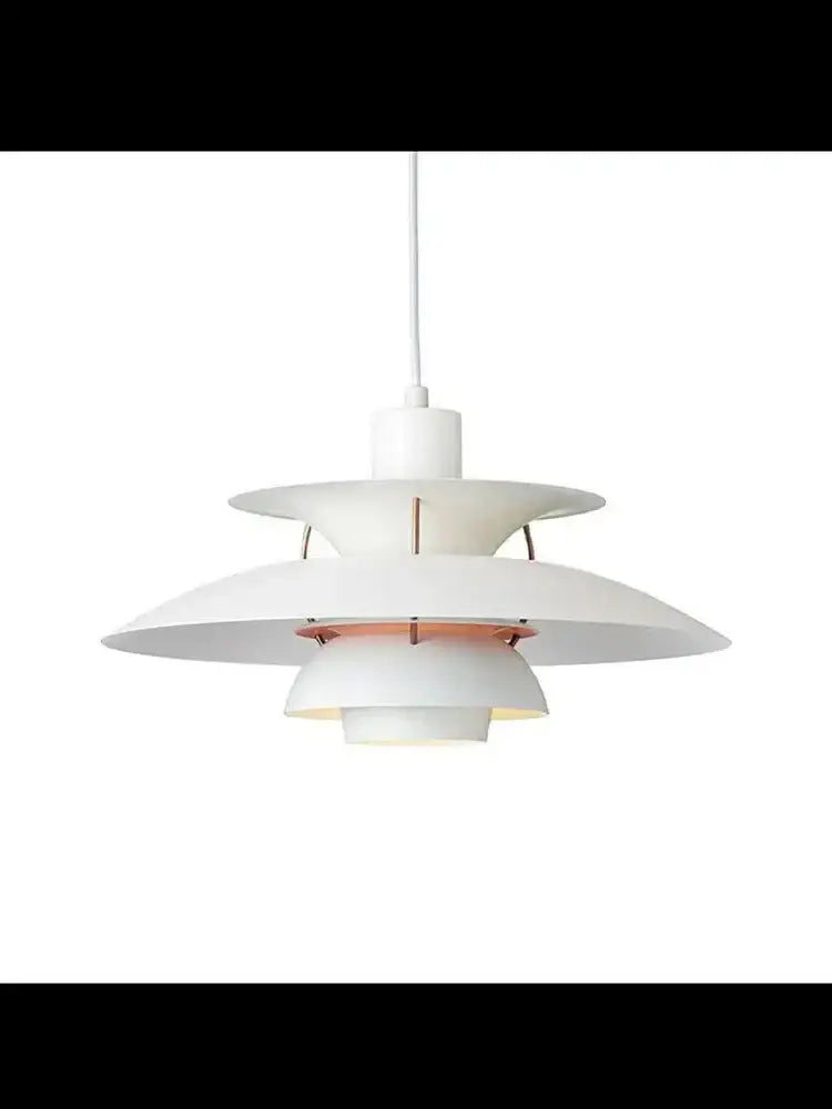 White layered loui led pendant light with sleek modern design and subtle copper accents for kitchen and living room