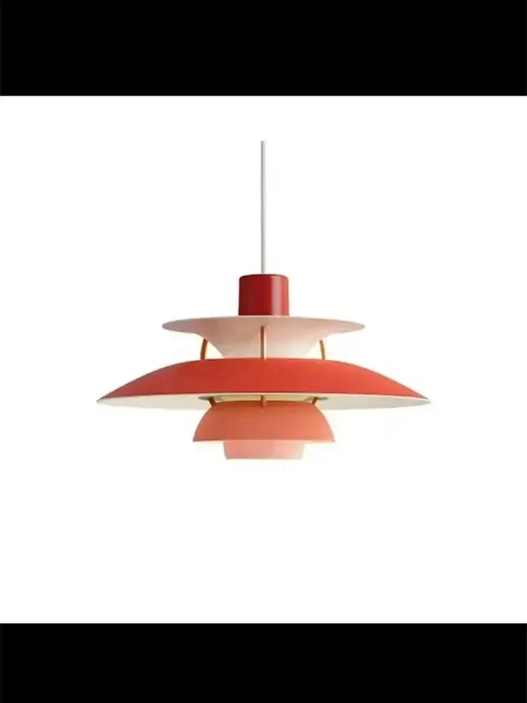 DecorBites™ loui led pendant light with tiered red and peach shades suspended by white cord for kitchen or living room
