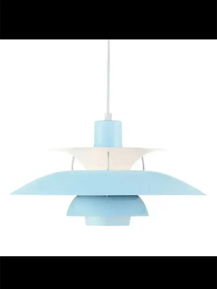 A delicate light blue multi-tiered loui led pendant light with sleek modern danish design for kitchen and living room