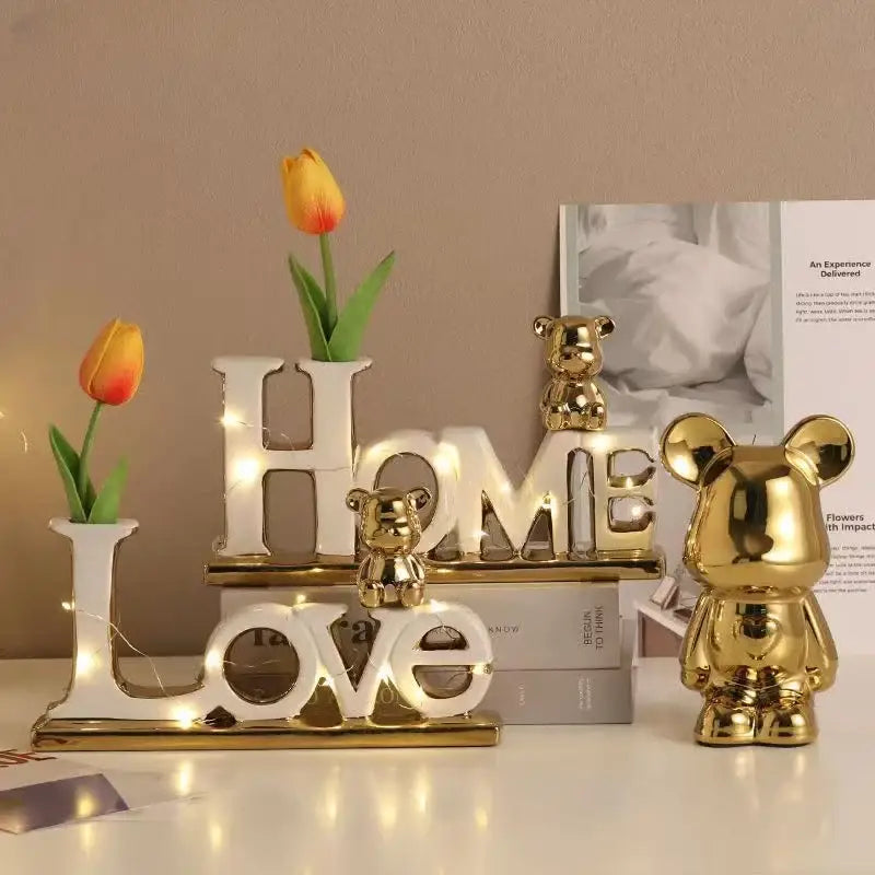 Gold bear 3d ceramic figurine with shiny metallic finish and rounded ears from decorbites love bear christmas ornaments
