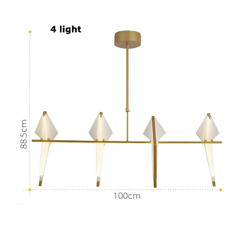 Gold-toned decorbites love bird chandelier with four diamond frosted glass shades for dining room lighting