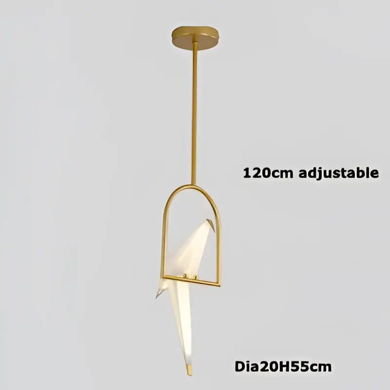 Gold-toned decorbites love bird chandelier with minimalist bird-shaped lampshade suspended from adjustable rod