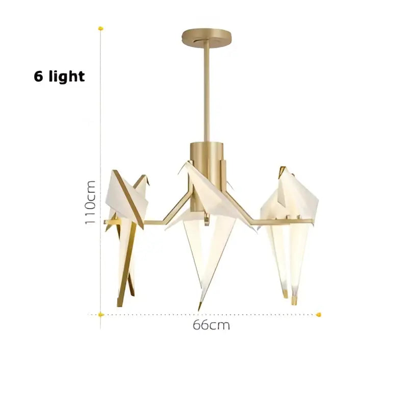 Decorbites love bird chandelier lighting in white gold with six lights and origami crane design for dining room use