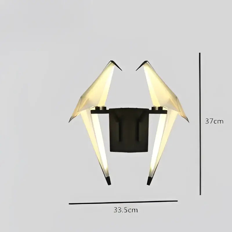 Modern black wall sconce with two illuminated origami-style bird arms from decorbites love bird chandelier lighting