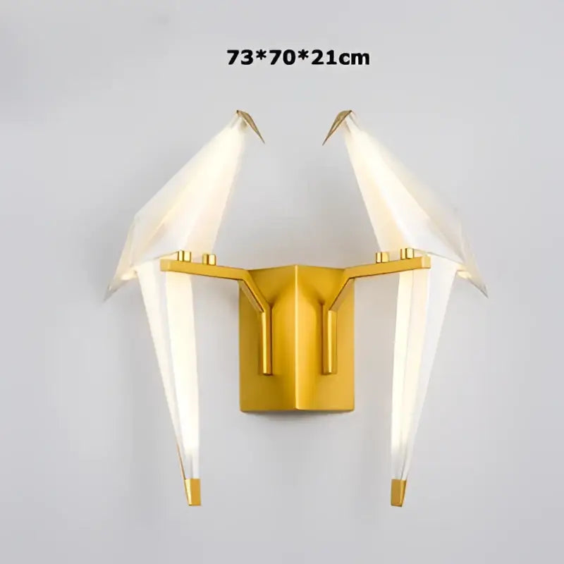 Gold-colored decorbites love bird led wall sconce with white paper wings and metallic accents for bedroom corridor