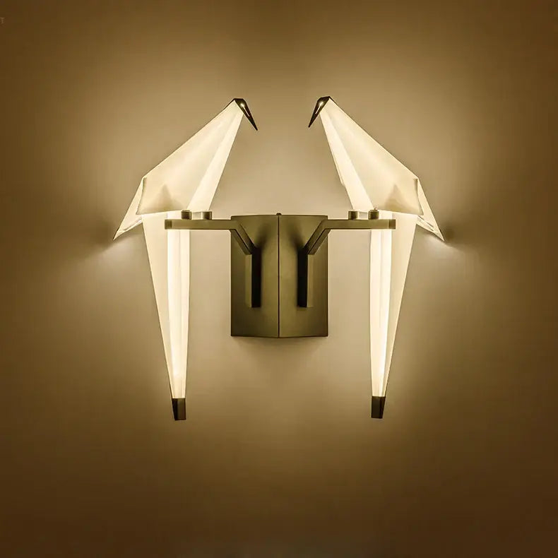 Decorbites love bird led wall sconce with two white origami cranes iron acryl wall light for bedroom corridor