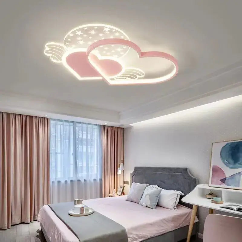 Decorbites love ceiling lamp featuring pink and white LED hearts with wings and star patterns for boys and girls room
