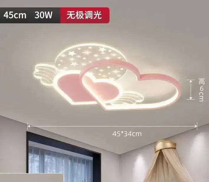 Pink and white led decorbites love ceiling lamp shaped like interlocking hearts with wings and star patterns for kids room