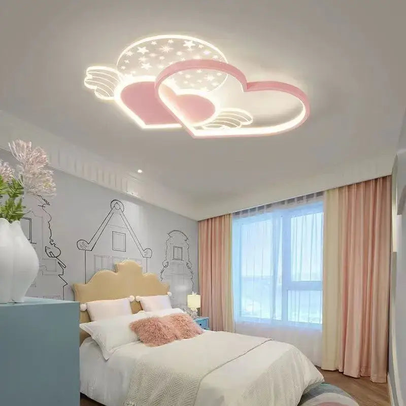 Pink and white cloud-shaped decorbites love ceiling lamp with star details modern adjustable led chandelier for kids room