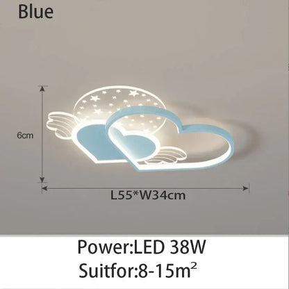 Blue LED DecorBites love ceiling lamp with heart wing design and star cloud cutout for boys and girls room