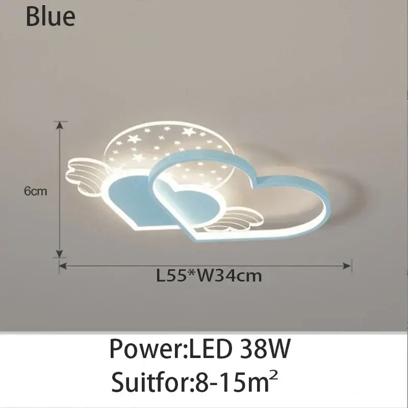 Blue LED DecorBites love ceiling lamp with heart wing design and star cloud cutout for boys and girls room