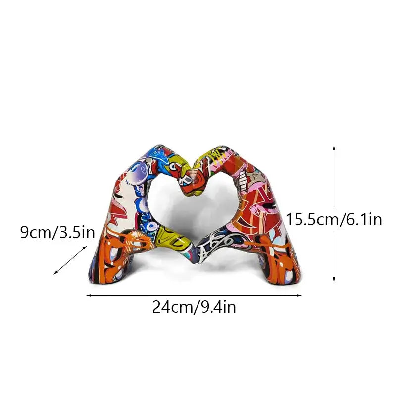 Vibrant ceramic heart-shaped love gesture sculpture with bold orange blue and pink patterns from DecorBites™ gesture sculptures