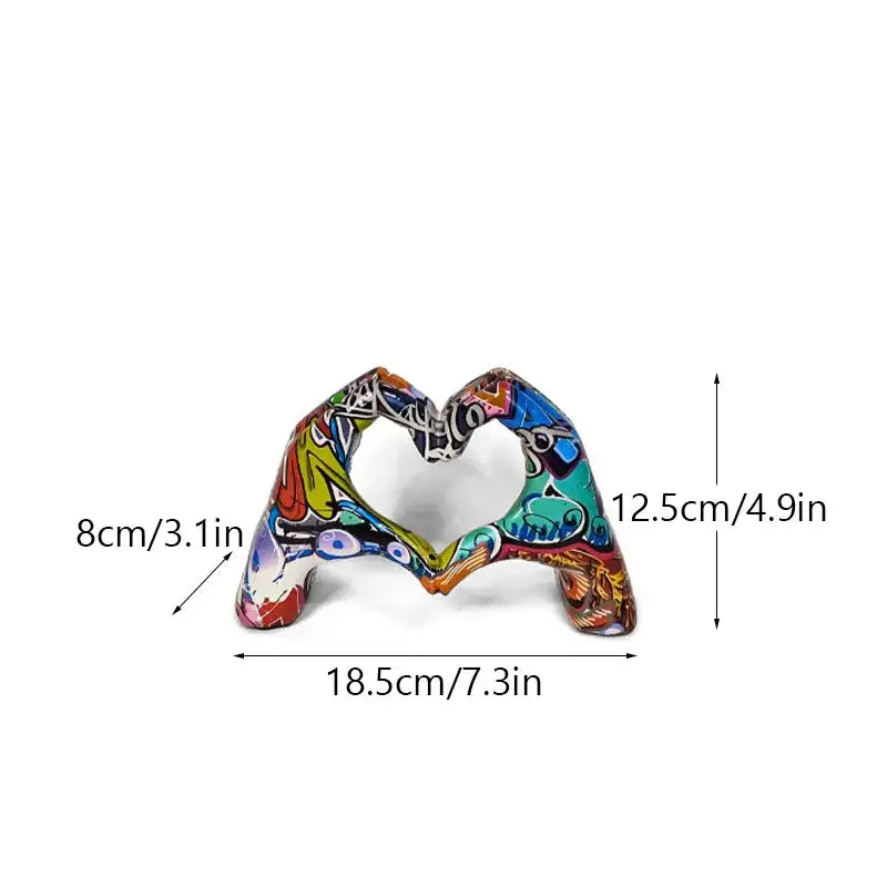 DecorBites™ love gesture sculptures vibrant heart-shaped ceramic figurine with bold colorful graffiti-style patterns