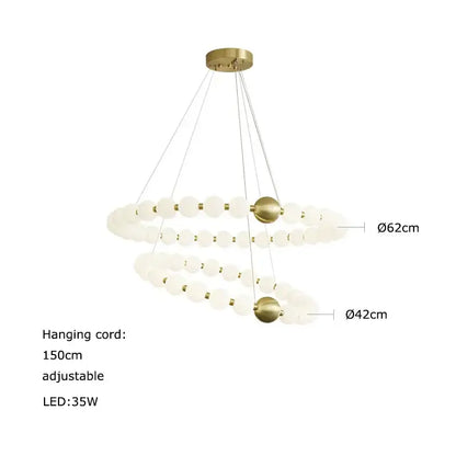 Modern brass-finished DecorBites Love Gold chrome chandelier with two frosted glass orb rings for dining room lighting