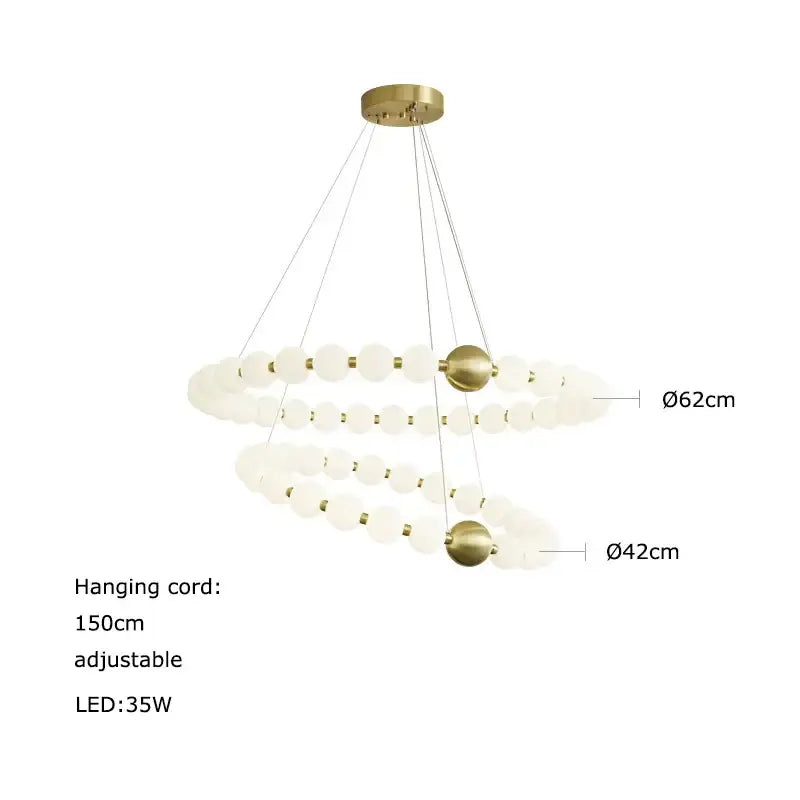 Modern brass-finished DecorBites Love Gold chrome chandelier with two frosted glass orb rings for dining room lighting